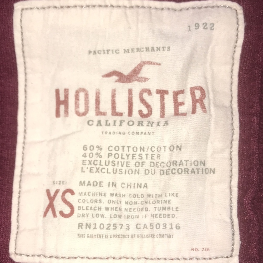 HOLLISTER Cali hoodie double zipper 2 front pockets burgundy long sleeve size XS - Picture 4 of 7